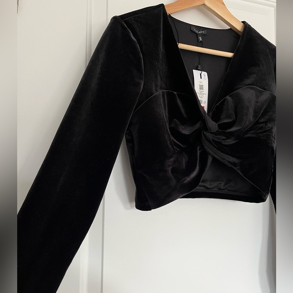 Dynamite Black Velvety Long-Sleeve Crop Top - Picture 3 of 5